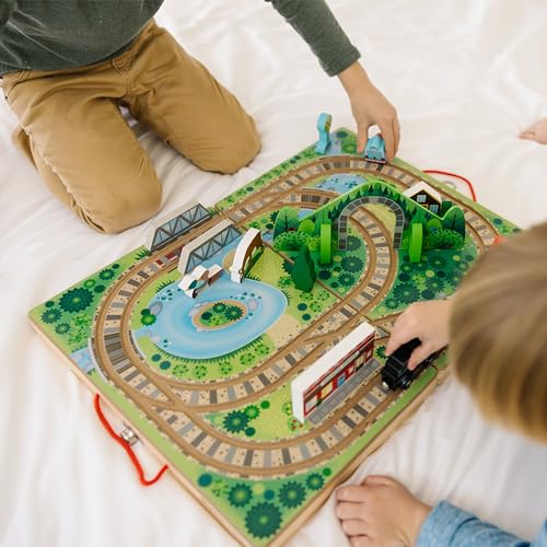 Melissa & Doug 30140 17-Piece Wooden Take-Along Tabletop Railroad, 3 Trains thumb #8