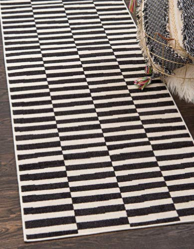 Unique Loom Williamsburg Collection Casual Transitional Thick Alternating Stripes Area Rug, 2 ft 9 in x 9 ft 10 in, Black/Beige