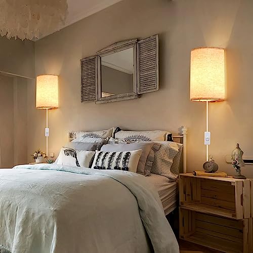 XIEYOR Plug in Wall Sconce, 3 Colors Wall Sconces Set of Two, Industrial Plug in Wall Light, Wall Sconce Lighting On/Off Switch Vintage Wall Lamp for Bedroom Living Room Hallway Porch