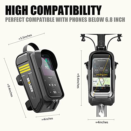 Beelord Bike Bags For Bicycles, Cycling Frame Bag With Cell Phone Holder For Adult Road Mountain Bike Accessories, Top Tube Handlebar Pouch With Touch Screen And Rain Cover For Mtb E-Bike,6.8‘’ #TOP2