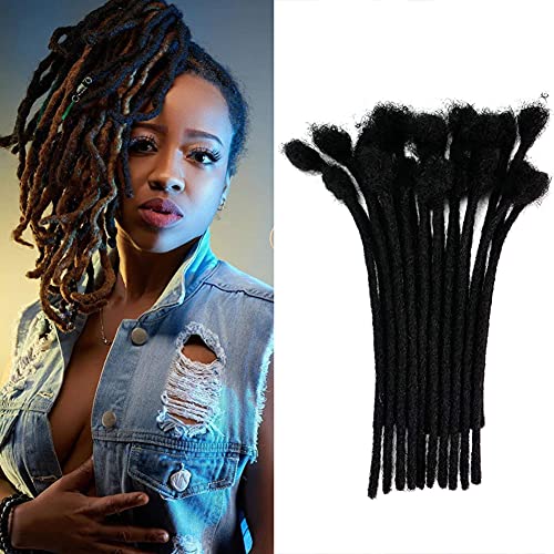 Dreadlocks Extensions 100% Unprocessed Remy Human Hair Locs for Women/Men/Kids 0.6cm Width Full Hand-made Permanent Dread Locs Natural Black Color Hair Can be Dyed and Bleached (8 Inch, 20 strands)
