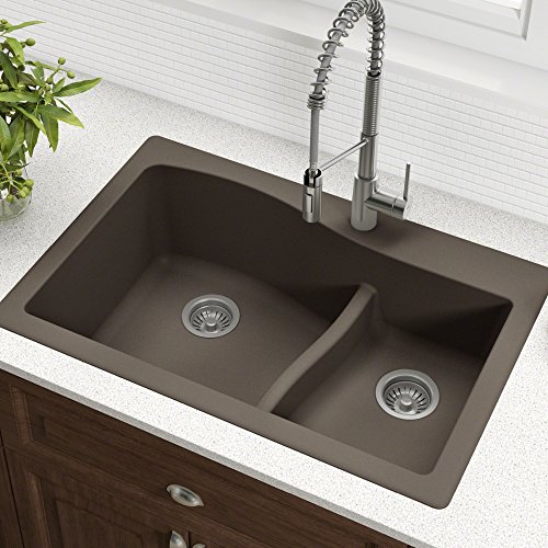 Kraus Quarza Kitchen Sink | 33-Inch 60/40 Bowls | Brown Granite | Kgd-442 Model #TOP1
