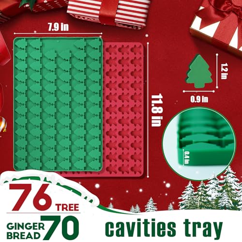 Image of Christmas Mini Candy Molds with Xmas Tree and Gingerbread Man Shaped, 152 Cavity Non-Stick Food Grade DIY Handmade Set for Gummy Jelly Dog Treat Wax Melt Gifts Baking Supplies