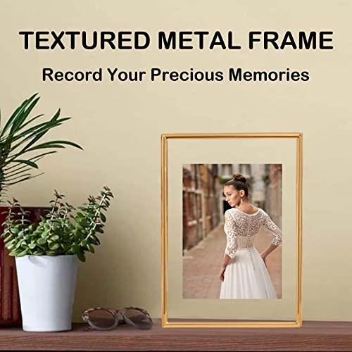 Hsauyu 4X6 Gold Picture Frame Set Of 2, For Multiple Photo Sizes 4X6 3X5 2X3, Gold Glass Metal Floating Picture Frames, Only For Tabletop Display Vertically #TOP5