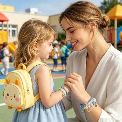 Image of First Day of Kindergarten Bracelets,First Day of School Bracelets for Mom and Daughter,Back to School Bracelet Pre-K Matching Heart Wish Adjustable Bracelet