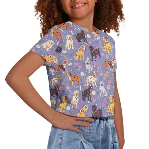 Image of Girls Fashion Crewneck Tee Shirts Casual Short Sleeve Crop Top Summer Outfits 5-14 Year