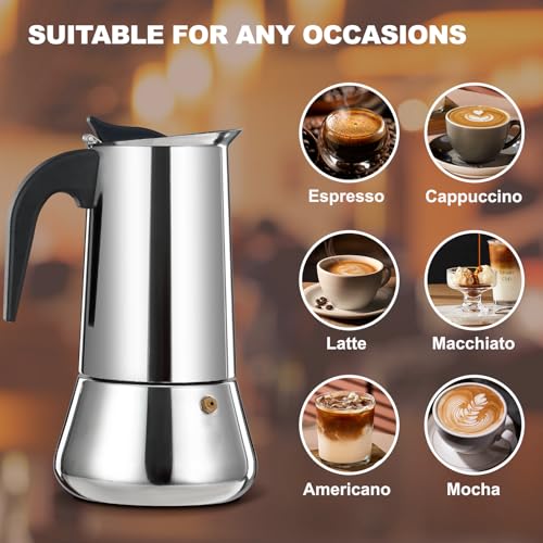 DITOSH 2 Cup Stovetop Espresso Maker Stainless Steel Moka Pot Espresso Maker Percolator Italian Coffee Maker Capable Mocha Coffee Machine Cafe Classic Maker for Home & Camping 100ml 3.3oz