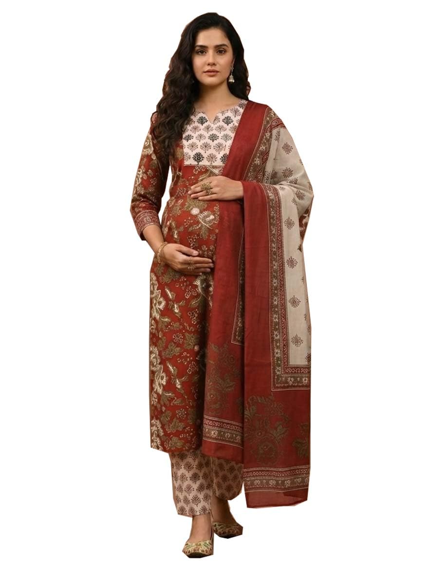 assume fab Women's Maternity & Feeding A-line Kurta Pant Dupatta Set-picture-10
