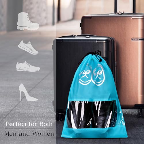 Image of Heart Home Pack of 8 Travel Shoe Organizer | Storage Bags | Travel Carrying Bag | Storage Organizers Set | Shoe Cover with Transparent Window | Shoe Dori Cover | Sky Blue & Black