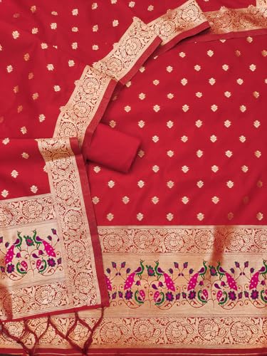 Image of DEVANGI Women's Pathni Banarasi Silk Unstitched Salwar Suit Dress Material With Dupatta