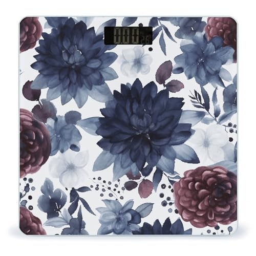 Báscula digital para baño con patrón azul oscuro y vidrio templado miniatura 1