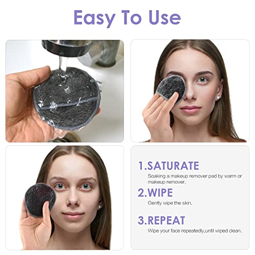 SUNLAND Reusable Makeup Remover Pads For Face,Eye,Lips 16 Pack Microfiber Face Cleansing Gloves Washable With Laundry Bag and Travel Bag Rounds Toner Pads (round 3.15inchx16, dark grey) - Thumbnail 4