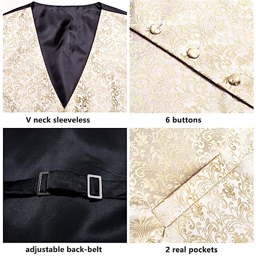 FULBHPRINT Silk Champagne Vest Set for Men, Casual Gold Vest Suit Waistcoat for Wedding Business Formal Jacket4