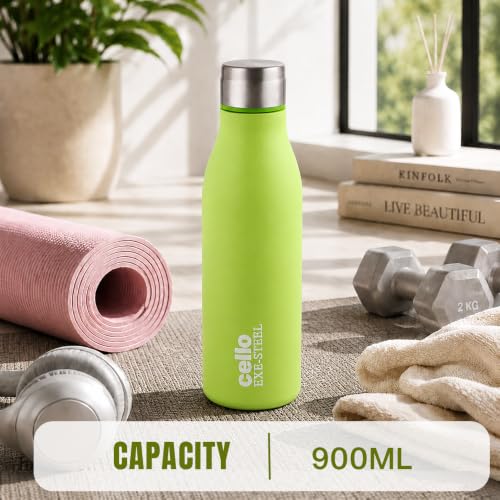 Image of CELLO Gem Stainless Steel Water Bottle for Daily Use 900 ml Green | Easy to Carry & Clean, Rust Proof Leak Proof Freezer & Fridge Safe Single Wall Steel Water Bottle for School Kids, Travel & Office