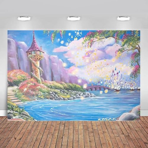 La Princesa Rapunzel enredada Lin Yanshi Calva Montaña Sol Estudio de fotografía Personalizado Fondo de cumpleaños Infantil de plástico 300cmx200cm