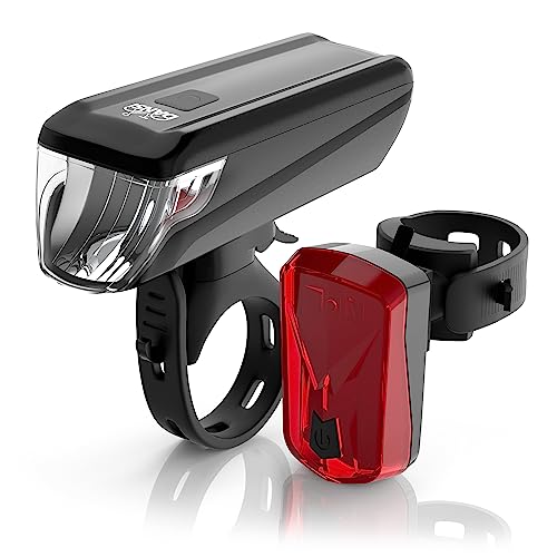 DANSI Fahrradleuchten-Set StVZO I LED-Fahrradlicht I Rad-Licht hell vorne + hinten I Fahrradbeleuchtung umschaltbar 15-100 Lu