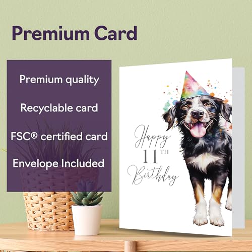 Giftzie GCARD-A5D-DOGALL-BD11-FBA 11Th Birthday Cards For Boys Girls - Party Dog - Happy Birthday Card For 11 Year Old Boy Girl Grandson Granddaughter Son Daughter Nephew Niece thumb #5