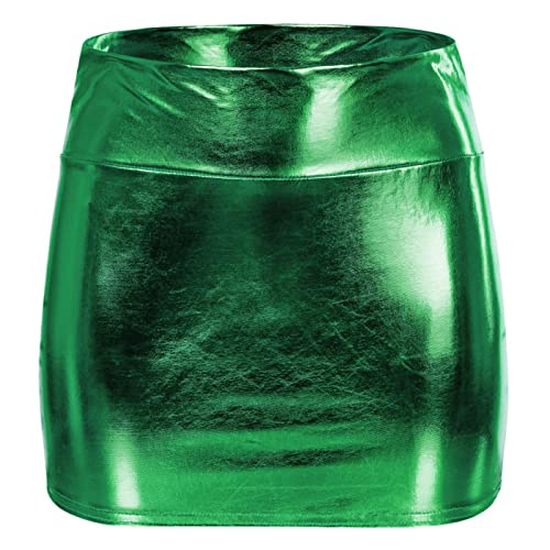 Vestido de mujer sexy a la moda, versátil, de poliuretano, color liso, falda corta a cuadros para mujer, Verde, XL