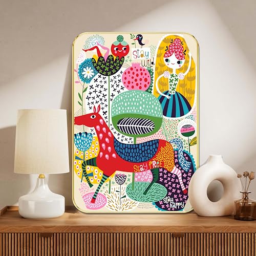 Image of SAF Colorful Kids Wall Art | Stay Wild Stay Free Stay Happy Cartoon Illustration Painting | Fun Decorative MDF Frame for Nursery, Kids Room, Playroom & Gifting (19 x 13 Inch) MG01-1041