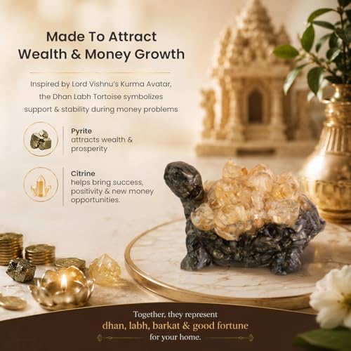 Image of Astrotalk Dhan Labh Tortoise with Pyrite & Citrine | Pyrite Tortoise for Wealth, Prosperity & Financial Growth | Tortoise for Good Luck for Home & Office | Vastu Home Decor | Housewarming Gift