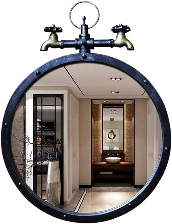 Mirrors Wall Retro Round Bathroom Chinese Art Dressing Table Color : Black, Size Diameter 50cm (20)