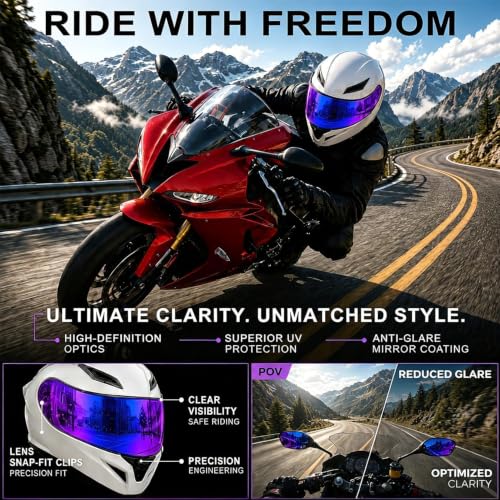 Image of PSLER Shatterproof Helmet Visor for K1 K1S K3SV K5 K5S,Rainbow | Impact-Resistant ,UV400 Protection, Motorcycle Tinted Face Shield for K1 K1S K3SV K5 K5S ,Visor Replacement