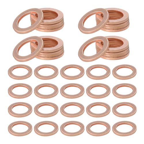 Wevdn 40 PCS Oil Drain Plug Gasket, 14mm Copper Crush Washer Oil Sealing Gaskets, Automotive Replacement Drain Plug Gaskets Compatible with OEM PN Part 007603-014106, Car Accessories