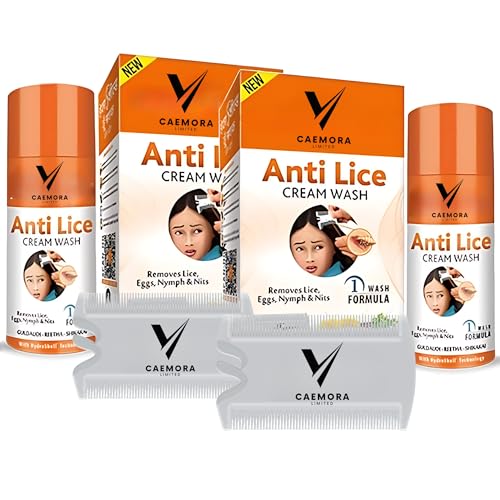 Caemora Lice Cream Wash Solution | Treatment to Kill Head Lice, Nymph and Nit Eggs Solution with free Nit Comb | Pack Of 2 X 30ml | Lice Treatment for All Hair, for Children and Adults