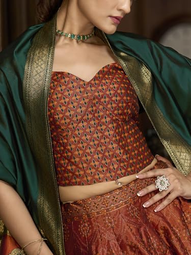 Image of PURVAJA Women's Kanjiwaram Semi-Stitched Lehenga choli