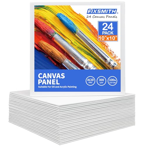 Image of FIXSMITH Painting Canvas Panel Boards - 10x10 Inch Art Canvas,24 Pack Square Canvases,Primed Canvas Panels,100% Cotton,Acid Free,Artist Canvas Board for Hobby Painters,Students & Kids