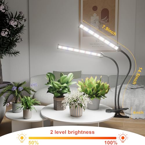 Image of GooingTop LED Grow Light,White Full Spectrum Clip Plant Growing Lamp with High Power Red Blue LEDs for Indoor Plants,Dimming & Optional Auto Timer