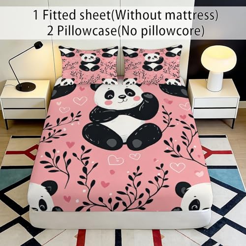 Drap-housse panda en microfibre rose 120x200 cm antidérapant