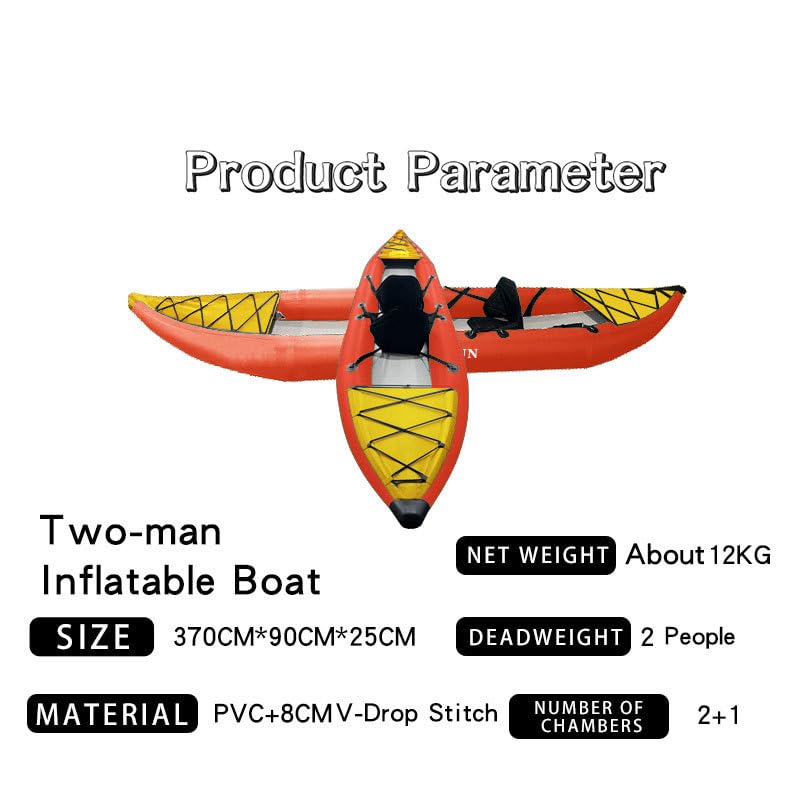 Inflatable Semi-Drop Stitch Kayak Portable Recreational Touring Kayak, EVA Padded Seats, Personal Tandem Kayak, includes Aluminum Paddles, High Support Padded Seats, Air Pump (2 Person Yellow Black)