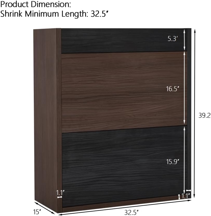 32.5''-58.8'' Extendable & Rotating Shoe Cabinet with 1 Drawer, 90-Degree Corner, Multifuctional Storage Combination Cabinet for Living Room, Hallway, Entryway, Black & Walnut