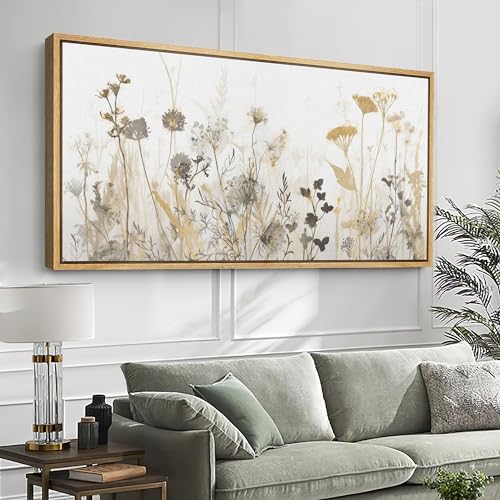 Botanical Wildflowers Neutral Tones Illustrations Modern Art for Living Room, Bedroom, Office - 60x30