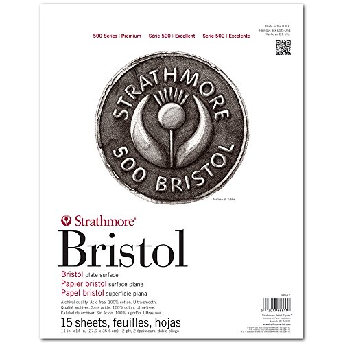 Strathmore (580-72 500 Series Bristol, 2-Ply Plate Surface, 11"x14", White, 15 Sheets
