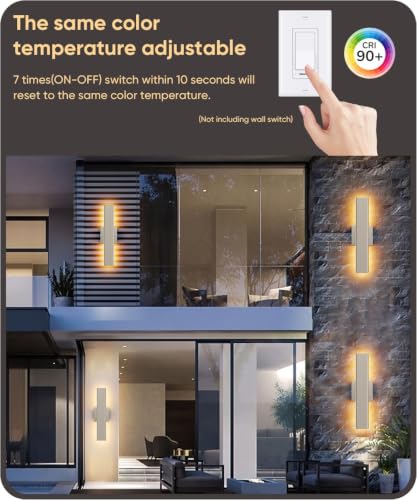 Image of Aipsun 15.7 inch Nickel LED Outdoor Wall Sconce, Modern Exterior Wall Light | 2 Pack 3CCT(3000K-4000K-6000K) IP65 Waterproof, Memory Function, Linear Outside Wall Light for Entrance, Garage, Porch, Patio