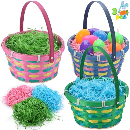 JOYIN 3 Pcs Easter Bamboo Baskets Woven Goodie Empty Gift Basket ...