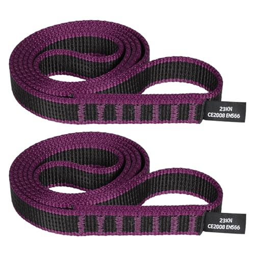 KLYTORX 18mm Nylon Climbing Sling Runner 23KN CE2008/EN566 Certified - Webbing Straps for Outdoor Rock Climbing, Rappelling, Swing, Yoga Hammock etc60cm/ 24inch |Pack of 2（Purple）