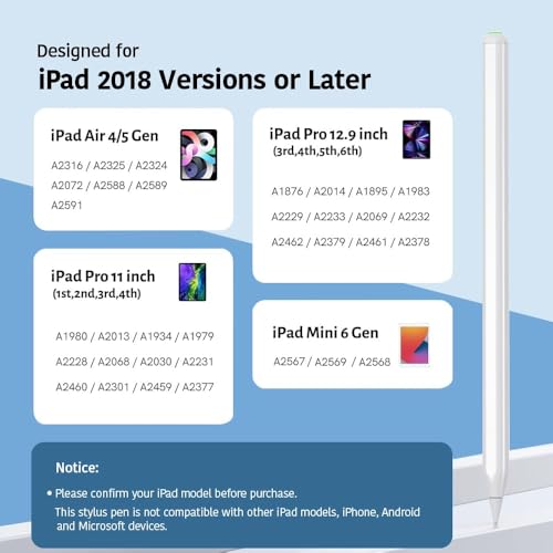 Image of OLV Wireless Charging Pencil (2nd Generation) for iPad with Magnetic and Tilt Sensitive,Palm Rejection,with iPad Pro 11 inch 1 /2 /3 /4, iPad Pro 12.9 inch 3 /4 /5 /6,iPad Air 4 /5, mini5 /6, 6-Month WARRANTY (WHITE)