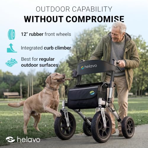 Image of Helavo All Terrain Walker, 12 inch Solid Rubber Tires, Outdoor Rollator Walker