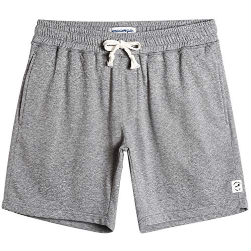 maamgic Mens Sweat Shorts 7" Above Knee Workout Gym Shorts Lounge Shorts with Zipper Pockets Light Gray