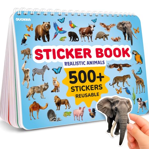 QUOKKA Sticker Book for Kids Ages 3-5 Wild Animals Toddler Activity Book Draw and Stick Creative Workbook with 500+ Stickers Create Your Own Scenes for Travel Quiet Time Play