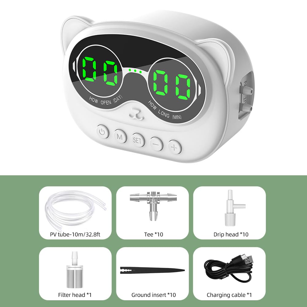 Irishom Sistema di irrigazione Automatico Intelligente Irrigatore per Piante per 10 Piante in Vaso Kit di Sistema di irrigazione a Goccia Impermeabile Fai-da-Te con Flusso da 1000 ml con Display LED