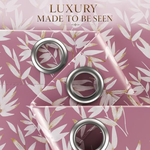 Image of HOKIPO Luxe Foliage Foil Printed Curtains 7 Feet Long Set of 2, Onion Pink