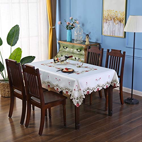 Damask Rose Camellia Embroidered Tablecloth Rectangular 68 X 106 Inch Approx #TOP1