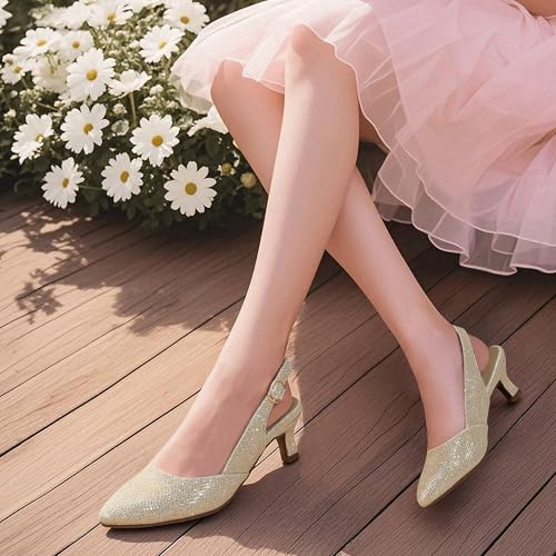 Image of PANDANINJIA Girls Dress Shoes Kitten Heels Sandals Closed Pointed Toe Slingback Flower Girl Little Big Kid Wedding Party School Pumps Shoes