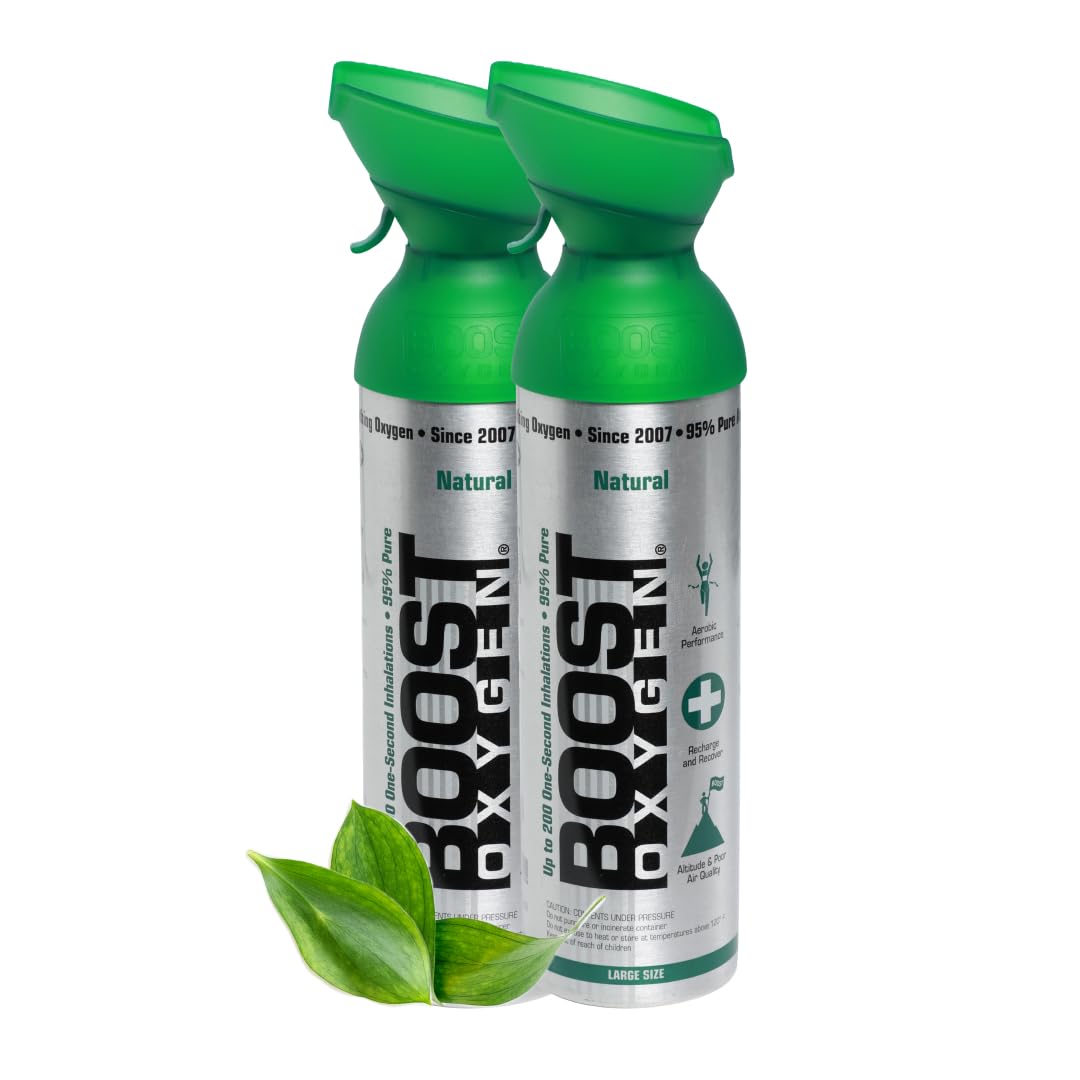 Boost Oxygen Portable Oxygen Cylinder with 95% Oxygen - 18L, 2x9L Oxygen Canister with Oxygen Mask for More Than 300 Inhalations - Portable Oxygen Can, Oxygen for Home use (Natural Flavour)
