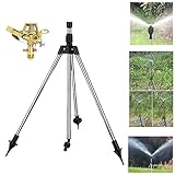 OKESYO Aspersor de césped, grandes superficies con trípode, trípode aspersor de metal, aspersor giratorio automático, aspersor de césped de 360 grados para patio, jardín, césped