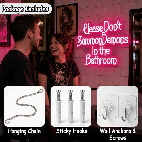 Image of Pink Neon Sign Led Neon Lights Signs for Wall Decor USB Powered Led Signs for Room Decoration-Demon In The Bathroom